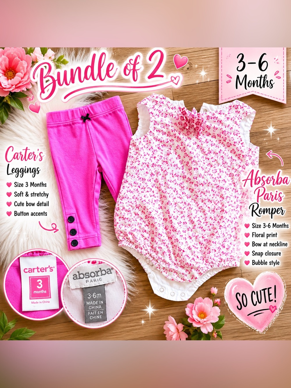 Bundle of 2 – Baby Girl Outfit Set (3–6 Months)
